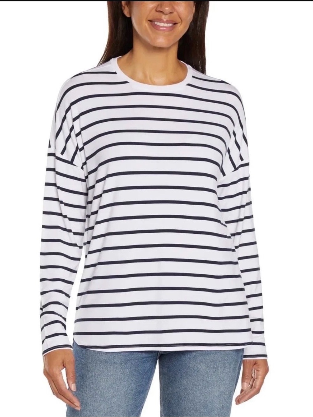 GAP Women's Long-Sleeve Crewneck Slouchy Striped Top - White/Navy